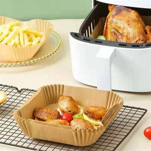 100 Adet Air Fryer Pişirme Kağıdı Tek Kullanımlık Gıda Yağlı Kağıdı Kare Tabak Model (4247) - 1