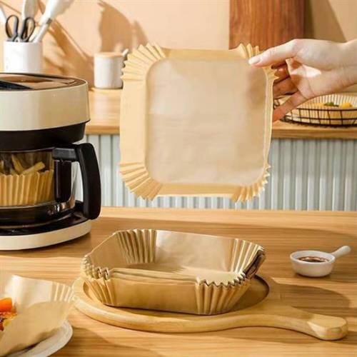 100 Adet Air Fryer Pişirme Kağıdı Tek Kullanımlık Gıda Yağlı Kağıdı Kare Tabak Model (4247) - 2