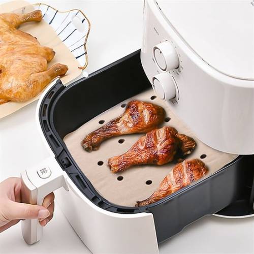 100 Adet Air Fryer Pişirme Kağıdı Tek Kullanımlık Hava Fritöz Yapışmaz Yağlı Kağıt Delikli Model (4247) - 1