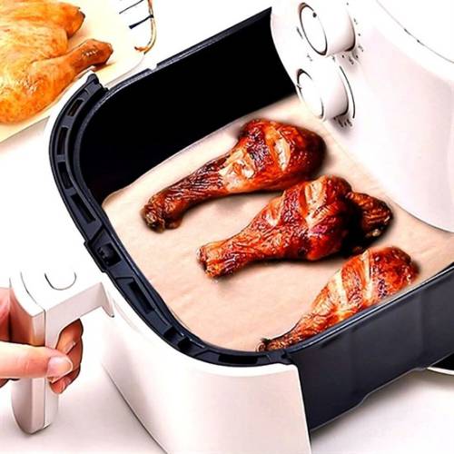 100 Adet Air Fryer Pişirme Kağıdı Tek Kullanımlık Yağ Su Geçirmez Yapışmaz Deliksiz Düz Kare Model (4247) - 2