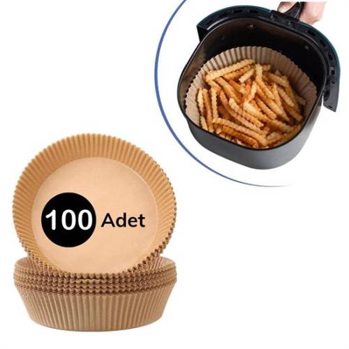 100 Adet Air Fryer Pişirme Kağıdı Tek Kullanımlık Yağlı Kağıdı Yuvarlak Tabak Model (4247) - 0