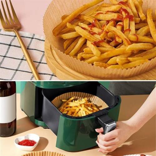 100 Adet Air Fryer Pişirme Kağıdı Tek Kullanımlık Yağlı Kağıdı Yuvarlak Tabak Model (4247) - 2