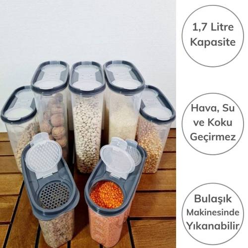 2 Kapaklı Ölçekli Erzak Kuru Gıda Saklama Kutusu Kabı - 1,7 Litre - SA935 (4247) - 2