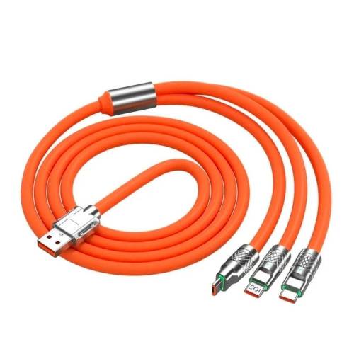 3 in 1 Type-C + Micro Usb + Lightning Hızlı Şarj Kablosu Silikon Kablo 1 Metre Opp Ambalaj (4247) - 0