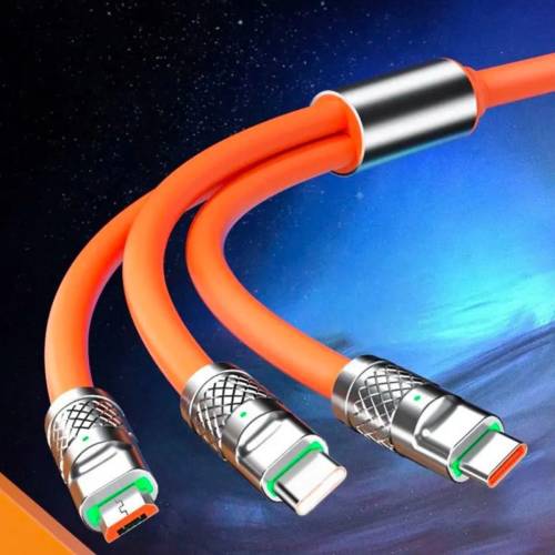 3 in 1 Type-C + Micro Usb + Lightning Hızlı Şarj Kablosu Silikon Kablo 1 Metre Opp Ambalaj (4247) - 1