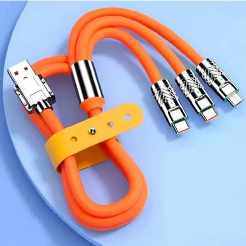 3 in 1 Type-C + Micro Usb + Lightning Hızlı Şarj Kablosu Silikon Kablo 1 Metre Opp Ambalaj (4247) - 2