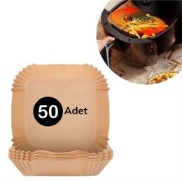 50 Adet Air Fryer Pişirme Kağıdı Tek Kullanımlık Hava Fritöz Yağ Geçirmez Yapışmaz Kare Tabak Model (4247)