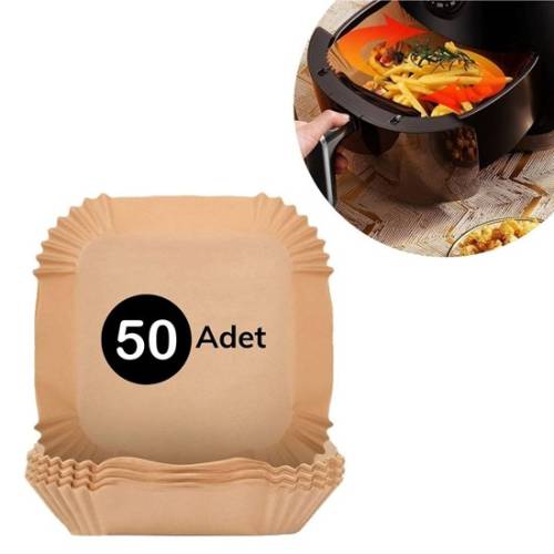 50 Adet Air Fryer Pişirme Kağıdı Tek Kullanımlık Hava Fritöz Yağ Geçirmez Yapışmaz Kare Tabak Model (4247) - 0