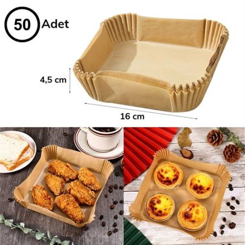 50 Adet Air Fryer Pişirme Kağıdı Tek Kullanımlık Hava Fritöz Yağ Geçirmez Yapışmaz Kare Tabak Model (4247) - 3