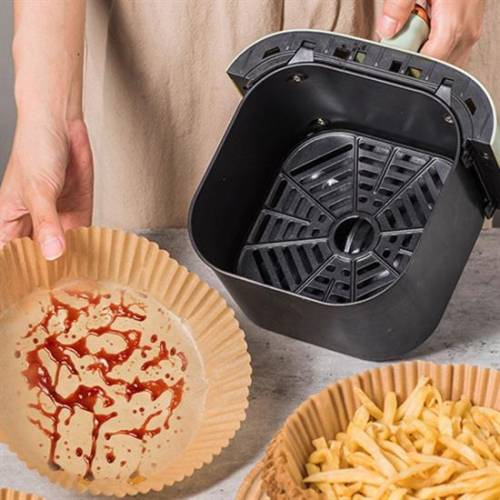 50 Adet Air Fryer Pişirme Kağıdı Tek Kullanımlık Yağ Geçirmez Yuvarlak Tabak Model PVC (4247) - 2