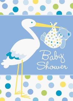 Baby Boy Stork Temalı Mavi Renk Baby Shower Davetiye 8 Adet (4247)