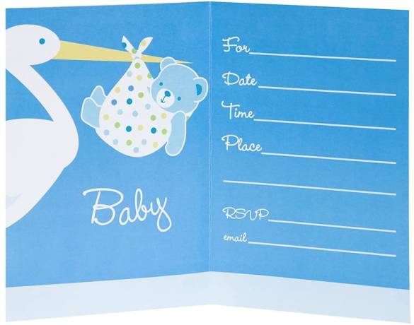 Baby Boy Stork Temalı Mavi Renk Baby Shower Davetiye 8 Adet (4247) - 1