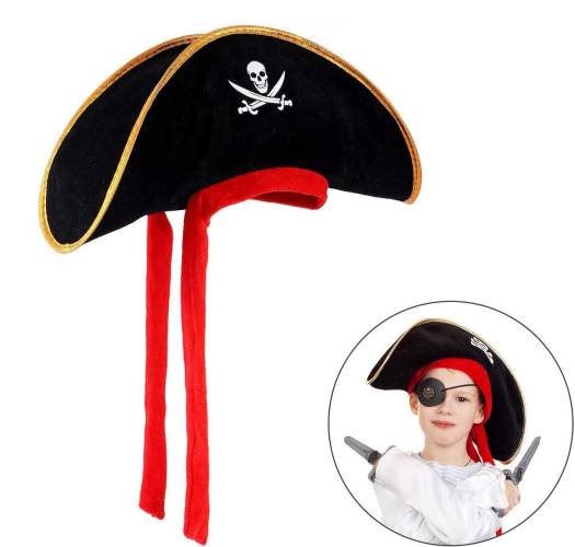 Çocuk Boy Kadife Jack Sparrow Denizci Korsan Şapkası 45x16 cm (4247) - 0