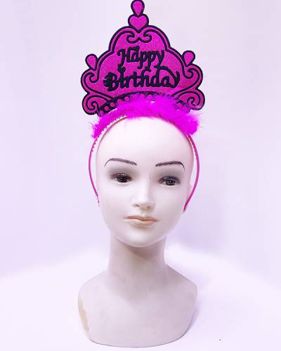 Happy Birthday Neon Fuşya Renk Doğum Günü Tacı 24x15 cm (4247) - 0