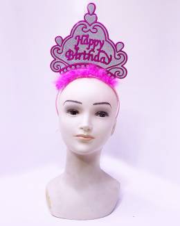 Happy Birthday Neon Pembe Renk Doğum Günü Tacı 24x15 cm (4247)