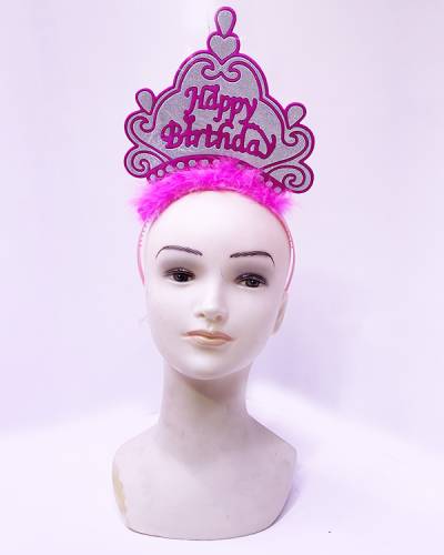 Happy Birthday Neon Pembe Renk Doğum Günü Tacı 24x15 cm (4247) - 0