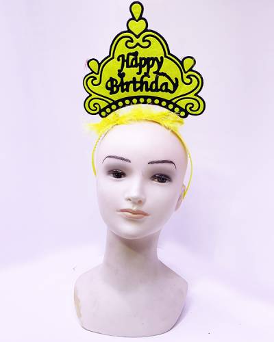 Happy Birthday Neon Sarı Renk Doğum Günü Tacı 24x15 cm (4247) - 0