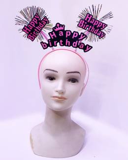 Happy Birthday Püsküllü Neon Pembe Renk Doğum Günü Tacı 22x19 cm (4247)