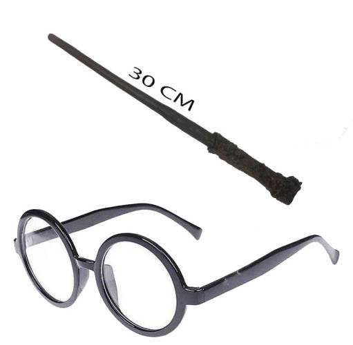 Harry Potter Asası 30 cm ve Siyah Çerçeveli Harry Potter Gözlüğü Seti (4247) - 0