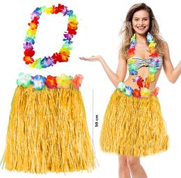 Hawaii Luau Aloha Sarı Püsküllü 50 cm Etek ve Hawaii Kolye Seti (4247)