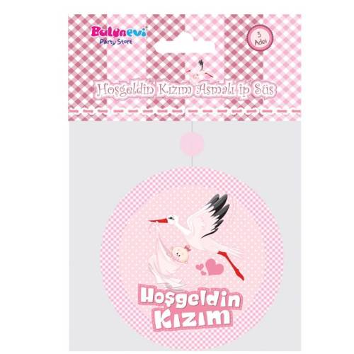 Hoşgeldin Kızım Yazılı Baby Shower Partisi Asmalı İp Süs 3 Adet (4247) - 0