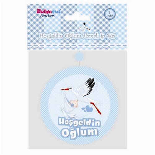 Hoşgeldin Oğlum Yazılı Baby Shower Partisi Asmalı İp Süs 3 Adet (4247) - 0