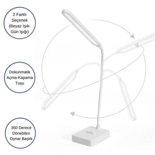 İnce Uzun USBli Dokunmatik 3 Kademeli 360 Derece Özel Göz Korumalı led Lityum Masa Lambası (4247) - 3