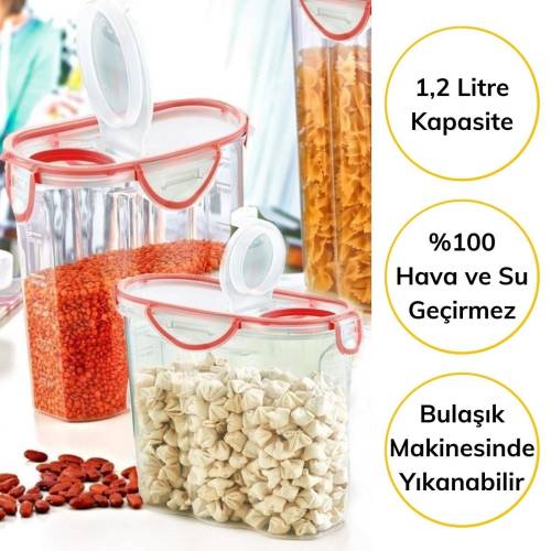 Kilitli Kapaklı Contalı Hava,Su Sıvı Geçirmez 1,2 Litre Erzak Saklama Kabı-SA580 (4247) - 2