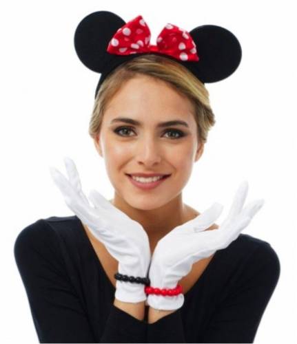 Kırmızı Fiyonklu Minnie Mouse Tacı ve Beyaz Eldiven Seti (4247) - 1