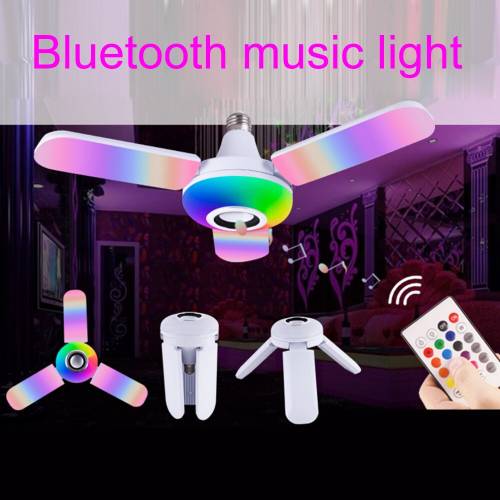 LED Dört Yapraklı Bluetooth Müzik Lambası Renkli Akıllı Ses Katlanır Ampul Lamba+Uzaktan Kumanda (4247) - 2