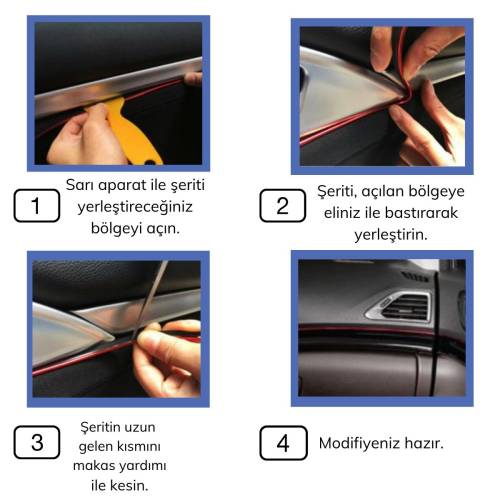 Mavi Araba Oto Trim Dekorasyon Şeridi Kauçuk Elastik Kolay Kurulum 5 metre Şerit Bant (4247) - 3