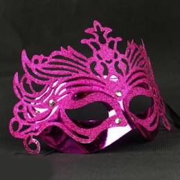 Metalik Fuşya Pembe Renk Masquerade Kelebek Simli Parti Maskesi 23x14 cm (4247)