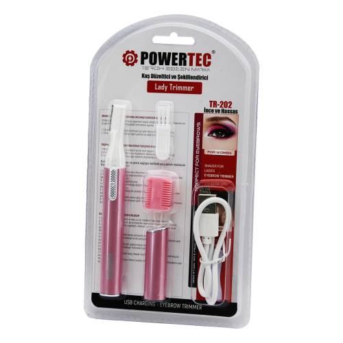 POWERTEC TR-202 KAŞ DÜZELTİCİ - ŞEKİLLENDİRİCİ PEMBE - USB ŞARJLI - KALEM MODELİ (4247) - 0