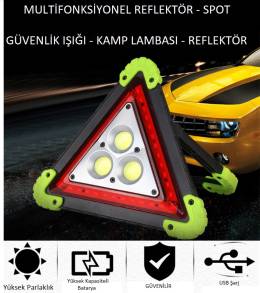 Reflektör 3 Ledli Güneş Enerjili - Kamp Feneri - Işıldak - Powerbank (4247)