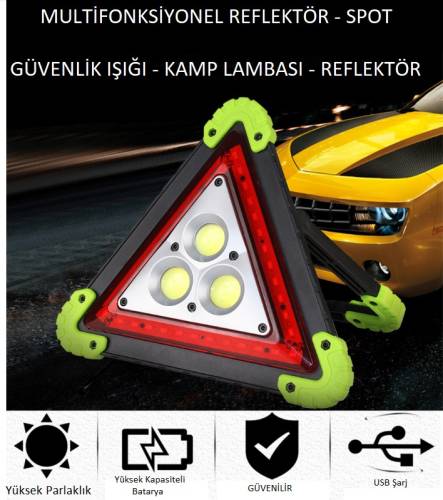 Reflektör 3 Ledli Güneş Enerjili - Kamp Feneri - Işıldak - Powerbank (4247) - 0