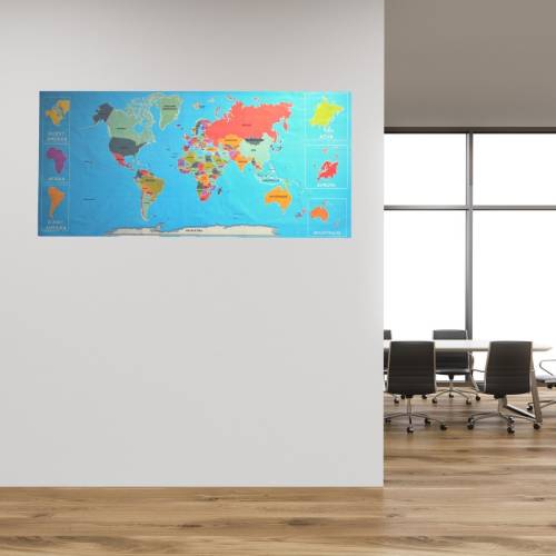 Renkli Atlas Dünya Haritası Manyetik Yapıştırıcı Gerektirmeyen Duvar Stickerı 118 CM * 56 CM (4247) - 0