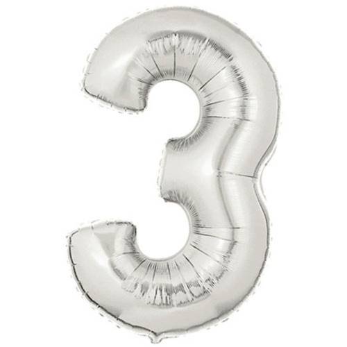 Şekilli Supershape Silver Rakam Folyo Balon 3 Numara (4247) - 0