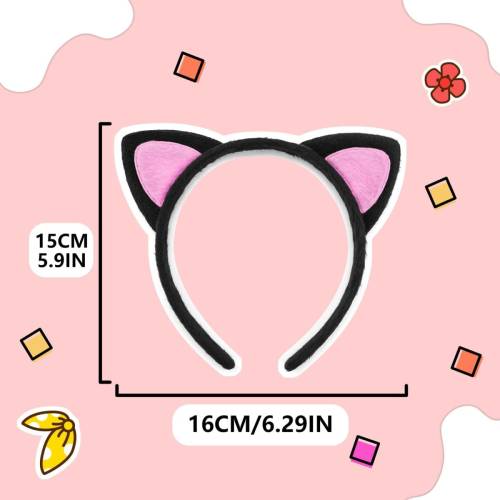 Sevimli Kedi Kulak Pofuduk Kedi Taç Siyah İçi Pembe Renk 17x15 cm (4247) - 2