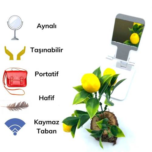 Siyah Aynalı Cep Telefonu Sabitleyici Stand Katlanabilir Ayarlanabilir Telefon Standı (4247) - 1