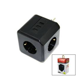 TERMAL AKIM KORUMALI 3X PRİZ 3X USB DUVAR TİPİ PRİZ SİYAH 10A - 2500W (4247)